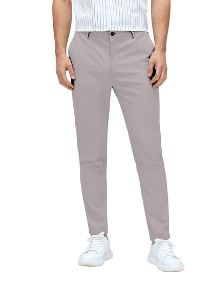 AVANOVA Mens Classic Dress Pants with Side Pockets | Solid Light Grey Tapered Suit Trousers, Business Formal Office Wear Regular