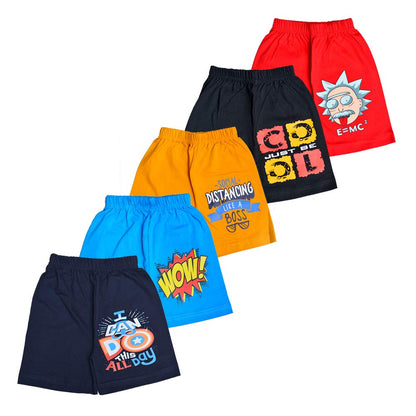 T2F Boys Cotton Printed Regular Fit Shorts(Pack of 5) Multicolour