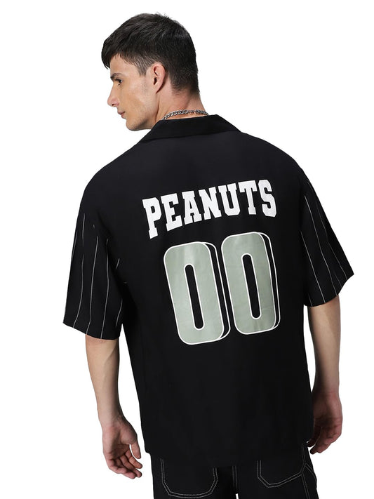 Bewakoof Official Peanuts Merchandise Mens Graphic Print Super Loose Fit Shirt_586214_Black_XL