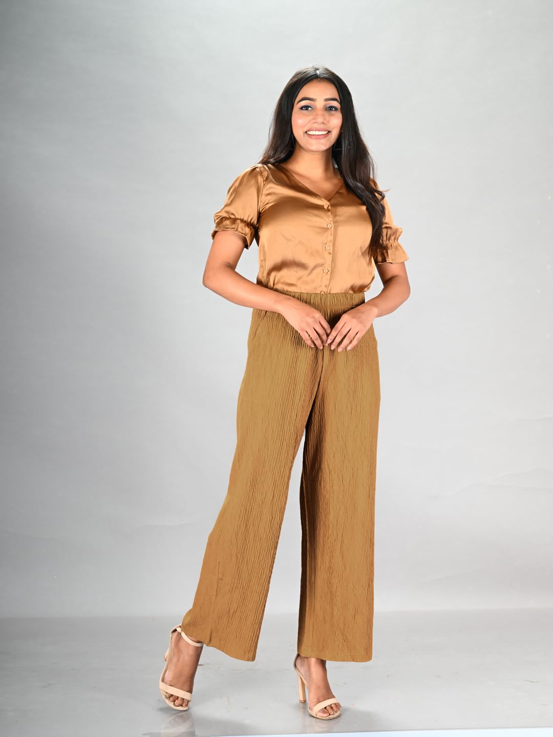 Lyra Ankle Length Crushed Palazzo For Women