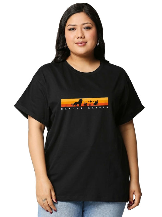 Bewakoof Womens Graphic Printed Boyfriend Fit Half Sleeve Round Neck Cotton Plus Size T-Shirt_493061_Black_3XL