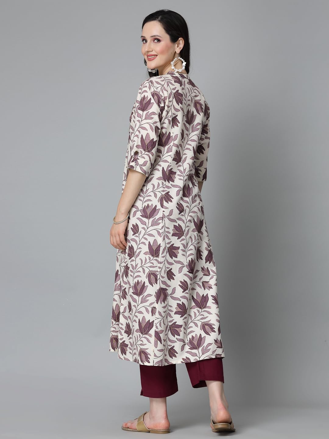 Stylum Women'S Floral Printed Rayon A-Line Kurta (Gaazimauve40_Mauve, L)