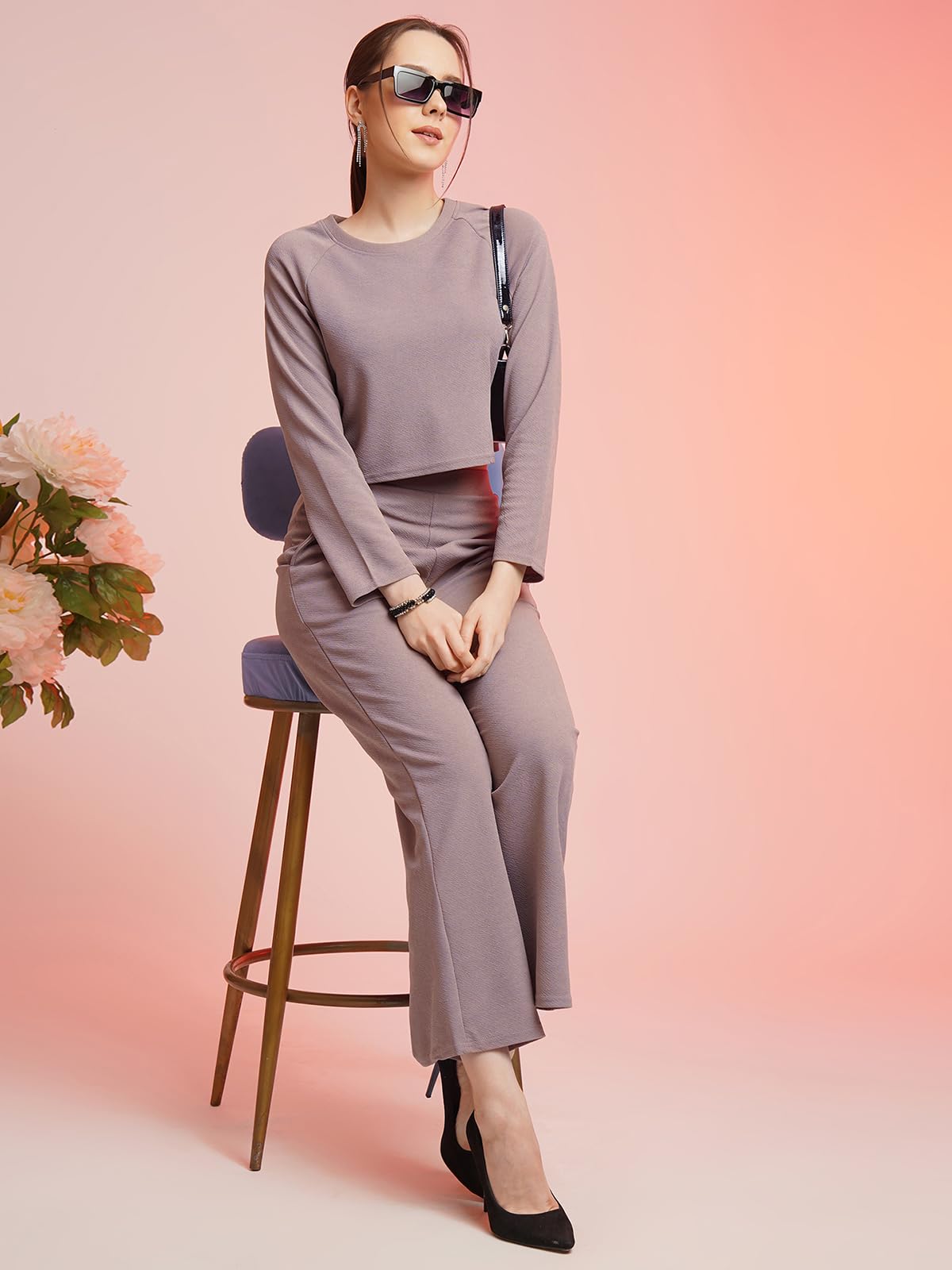 Selvia Womens Co-ords Set|Lycra Crop Top & Trouser Set|Casual Co-ords Set for Women|Two Piece Co-ord Set|Crop Top & Bottom Set(
