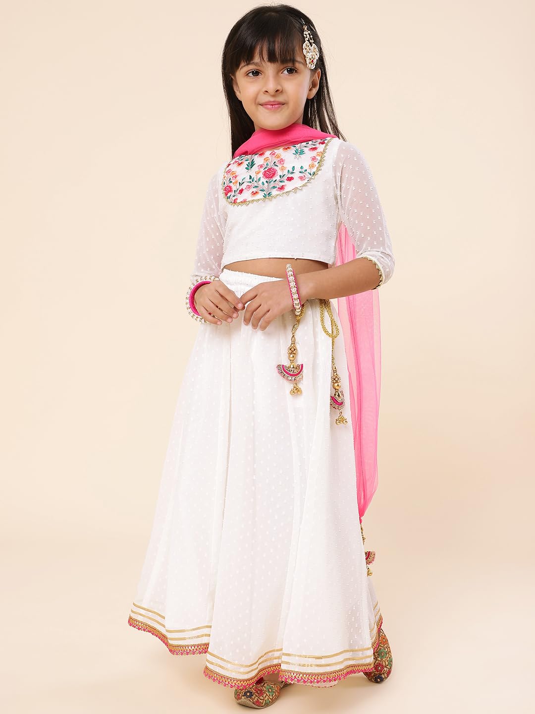 A.T.U.N. Girls Embroidered Ready To Wear Lehenga & Blouse With Dupatta Set