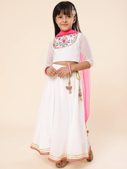 A.T.U.N. Girls Embroidered Ready To Wear Lehenga & Blouse With Dupatta Set
