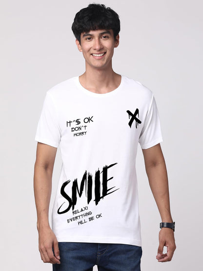 ADRO Mens Smile Printed Cotton T-Shirt_RN24-L2-SMILE-WH