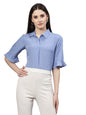 Style Quotient Women Smart Blue & White Polk Dot Flare Sleeve Top