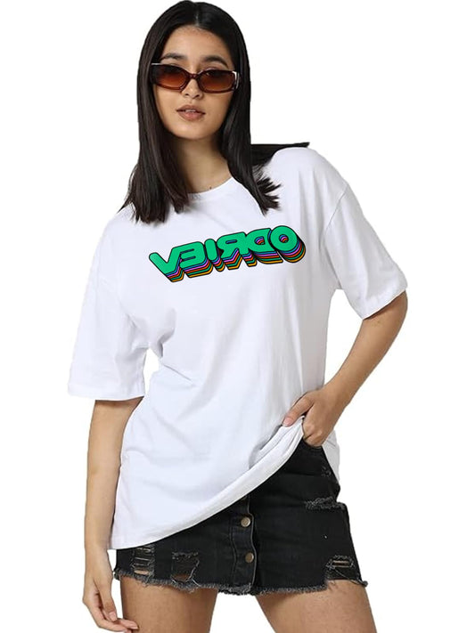 Veirdo Womens Cotton Oversized Baggy Fit Typographic T-Shirt