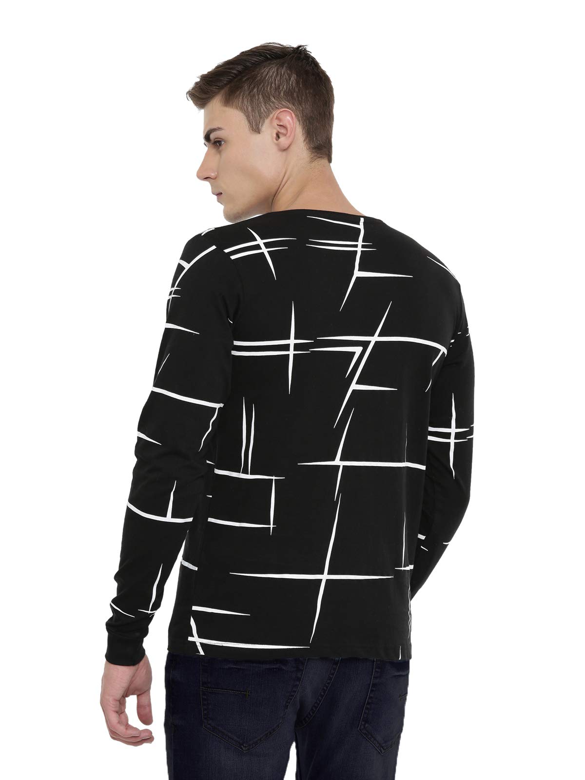 ADRO Men's Full Sleeve Cotton Printed T-Shirts (FS-4-AOP04-BL_Black)