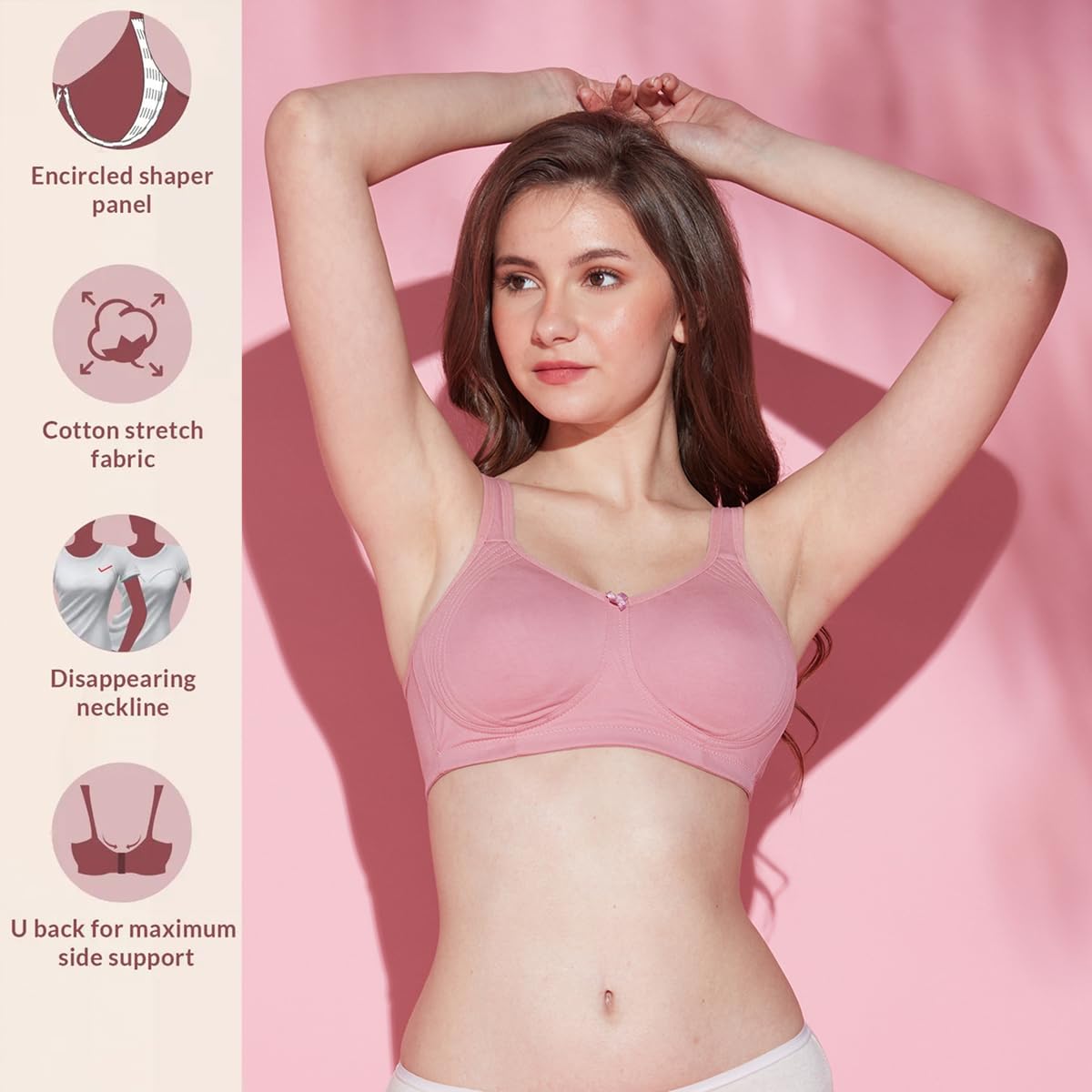 NYKD Everyday Cotton Bra for Women - Encircled with Love | Non-Padded | Wirefree | Full Coverage with Side Support Shaper (NYB16