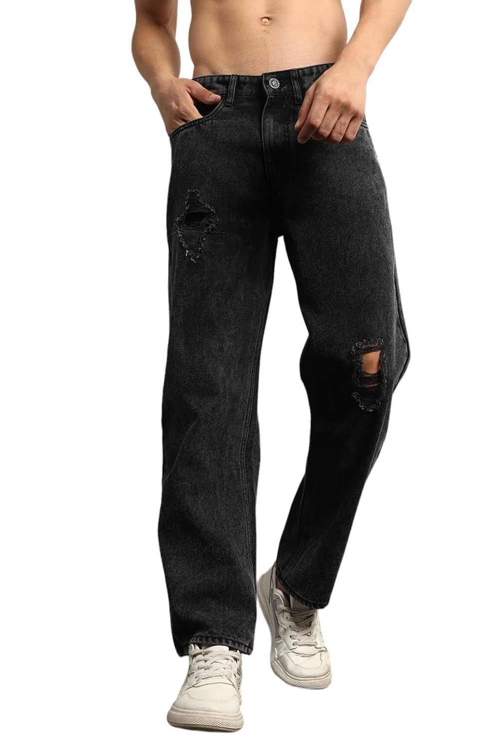 Hubberholme Men Summer Cotton Relaxed Fit Mid-Rise Jeans 5 Grey