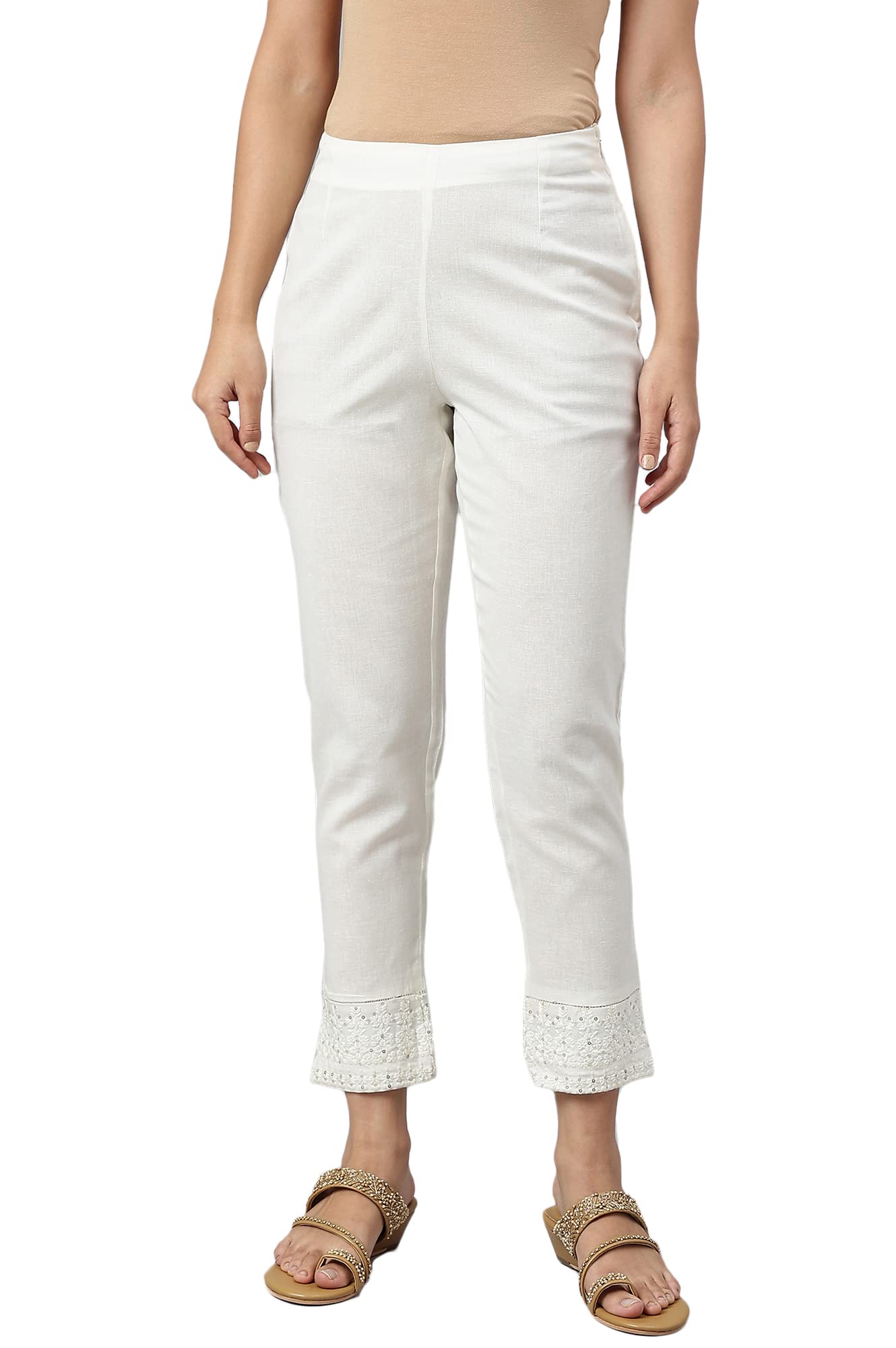 W for Woman W Cotton Blend Strechable Slim Pants for Women | Cotton Blend Slim Pants for Women | Trousers for Women