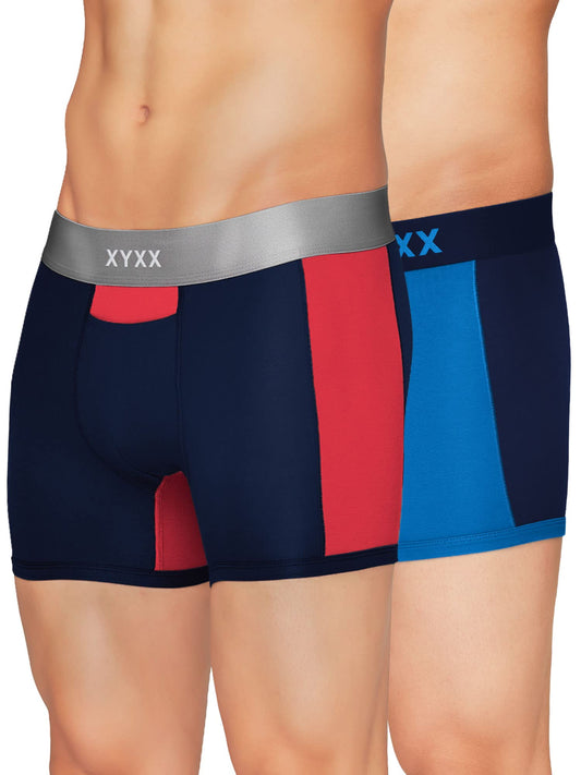 XYXX Mens Underwear Dualist IntelliSoft Antimicrobial Micro Modal Trunk Pack of 2 (Brilliant Blue & Black Iris ; Black Iris & T