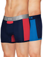 XYXX Mens Underwear Dualist IntelliSoft Antimicrobial Micro Modal Trunk Pack of 2 (Brilliant Blue & Black Iris ; Black Iris & T