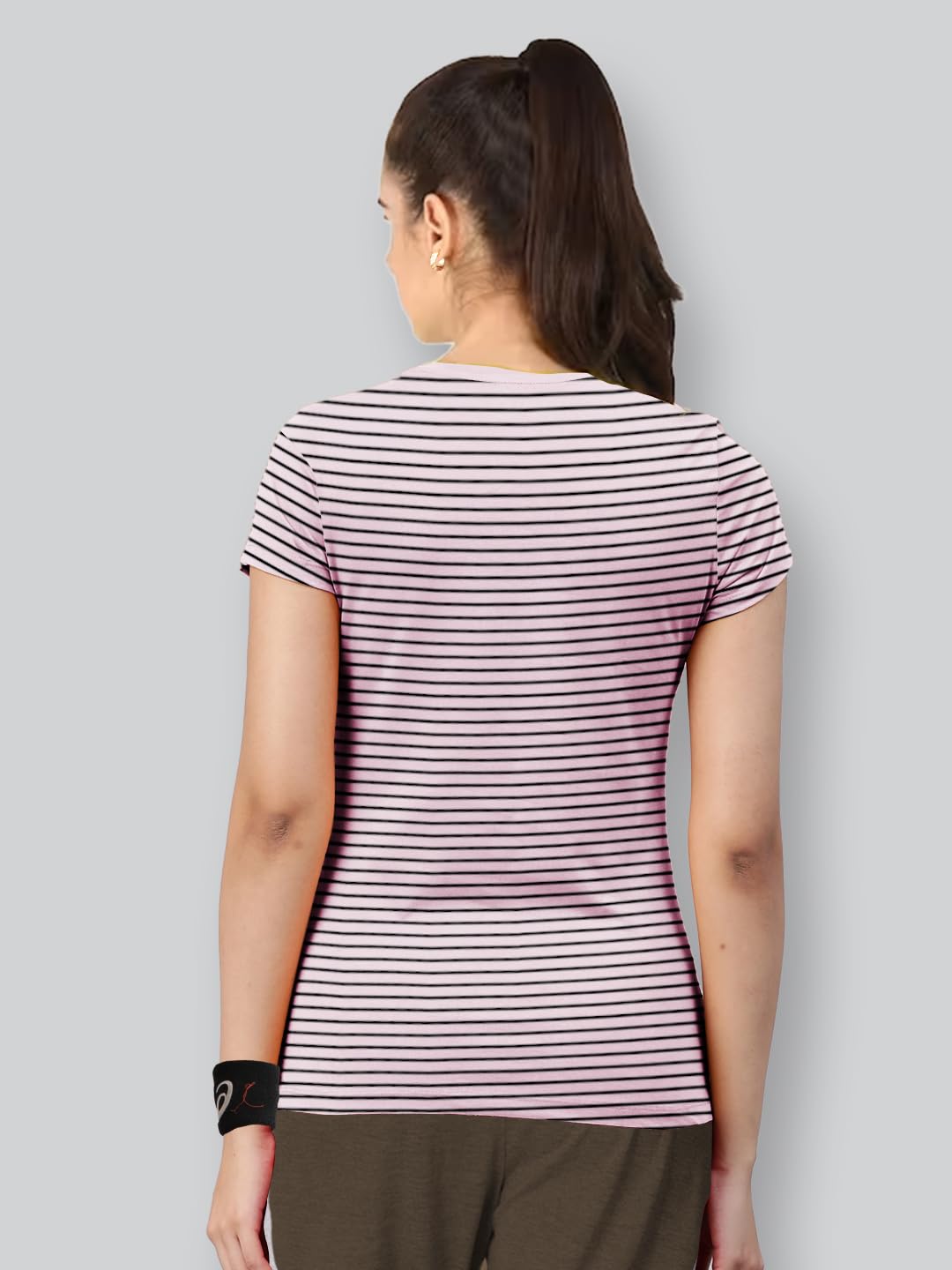 Lyra WomenS Printed Striper Round Neck Regular Fit Cotton T-Shirt