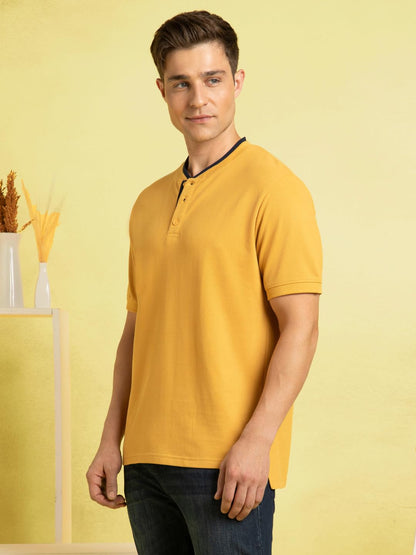 Dennis Lingo Men Cotton Regular Fit Solid T-Shirts Mustard