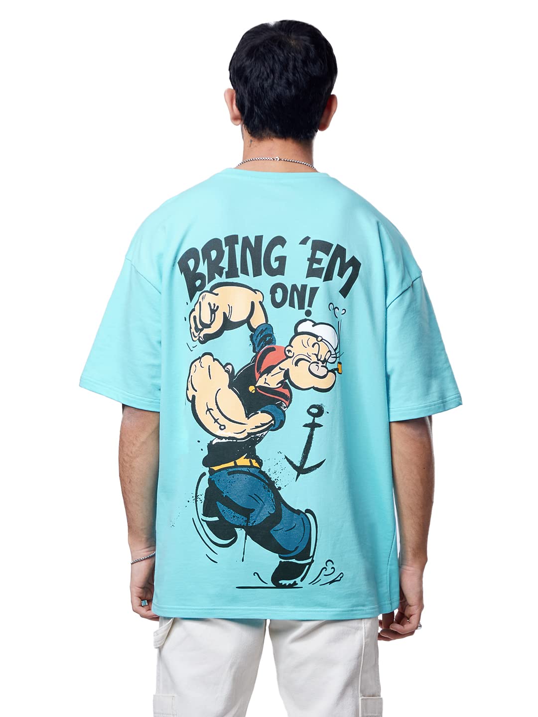 The Souled Store|Official Popeye: Bring Em On Mens and Boys T-Shirts |Half Sleeve| Loose Fit Graphic Printed| 80% Cotton 20% Pol