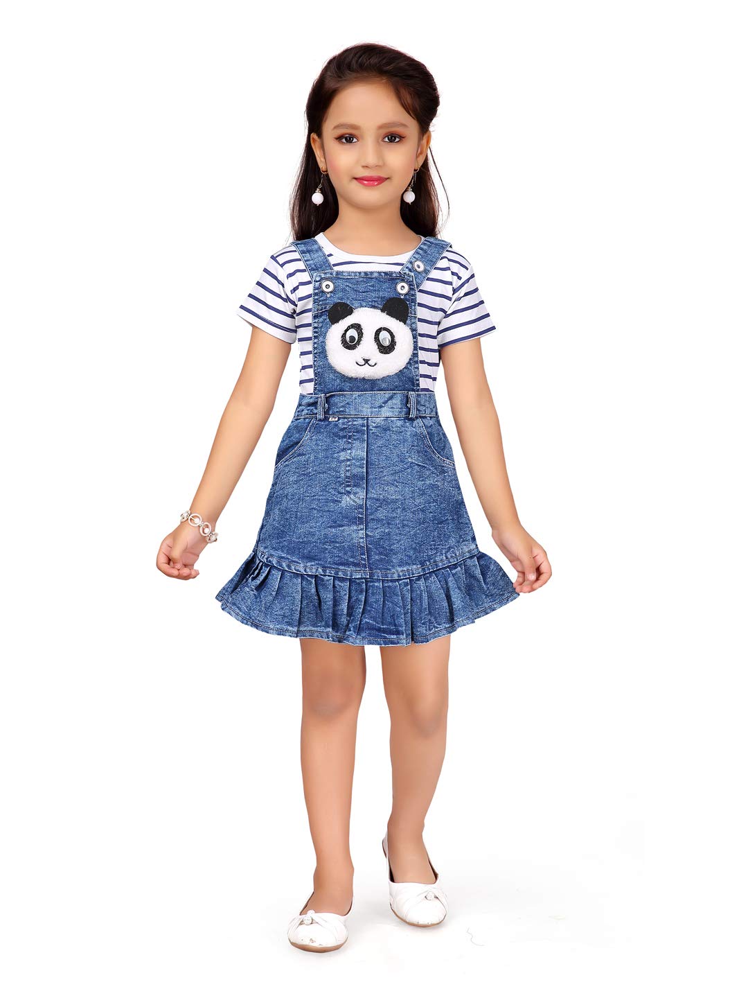 Aarika Girls Cotton Skater Capri Overalls (DR-3021_Blue_6-7 Years)