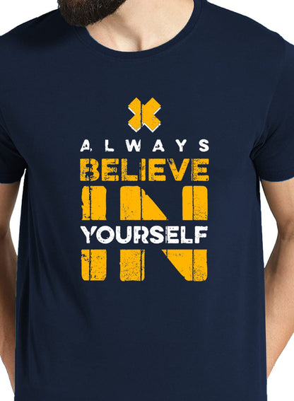 ADRO Mens Believe in Your Self Printed T-Shirt (Navy Blue)