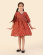 Fabindia Girls Red Printed V-Neck A-Line Dress