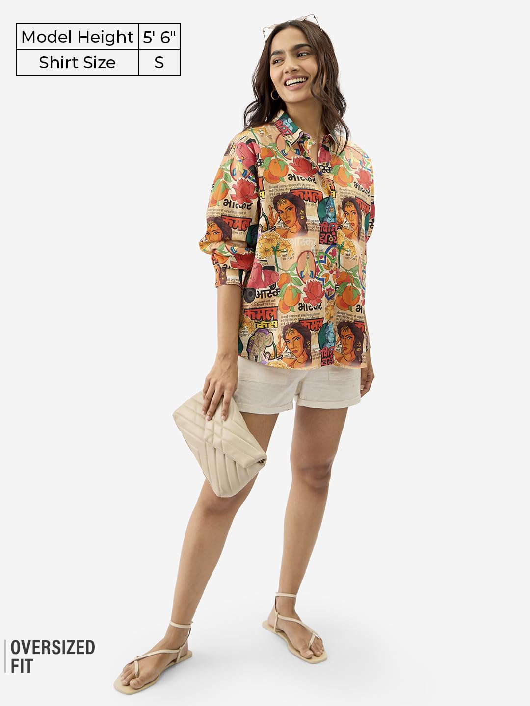 The Souled Store Indian Retro Women and Girls Long Sleeve Collared Neck Button Down Multicolor All Over Printed Boyfriend Shirts