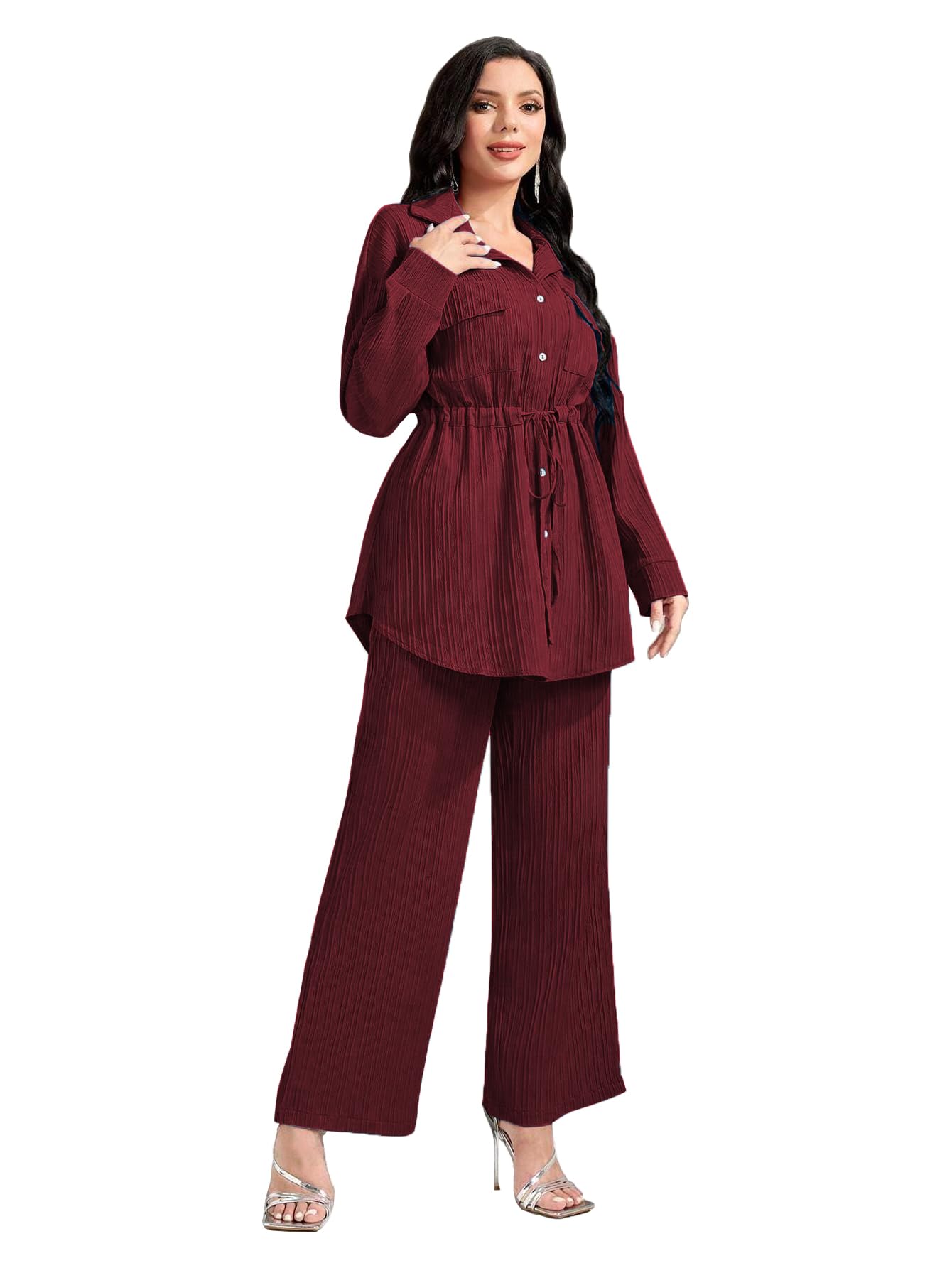 Tadkee WomenS Polyester Solid Color Casual Long Sleeve Top And Pant Co-Ord Set With Pockets | Co Ord Set For Women | Kurta Set