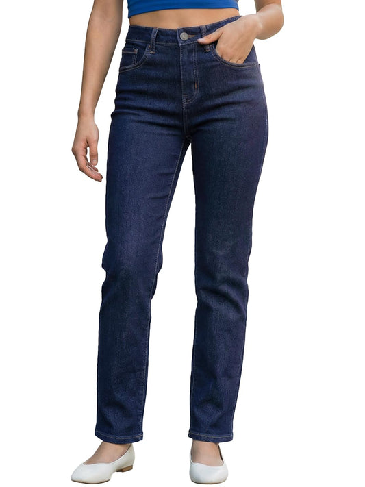 Bewakoof WomenS Solid Slim Straight Fit Polycotton Jeans_687579_Blue_34