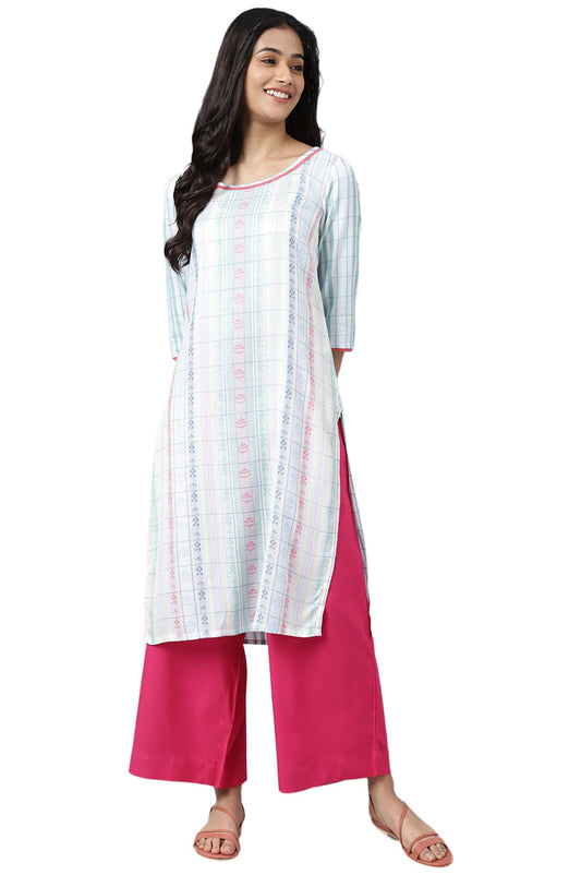 Aurelia Women Viscose Rayon Dobby Floral Yarn Dyed Straight Kurta