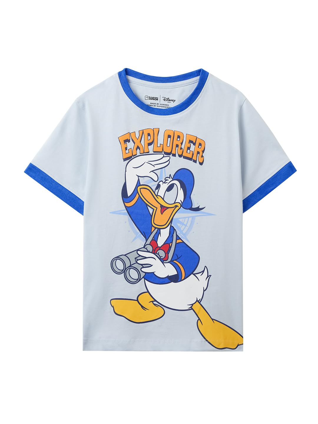 The Souled Store Official Donald Duck : Explorer Boys Short Sleeve Round Neck Graphic Printed Regular Fit Cotton T-Shirts Blue