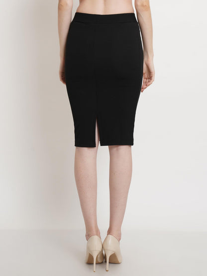 POPWINGS Casual Solid Back Slit Pencil Skirt for Women || Knee-Length Pencil Skirt for Women || Latest Stylish Formal Skirt for