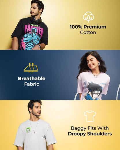 Bewakoof Mens Graphic Print Oversized Fit Half Sleeve Round Neck Cotton T-Shirt