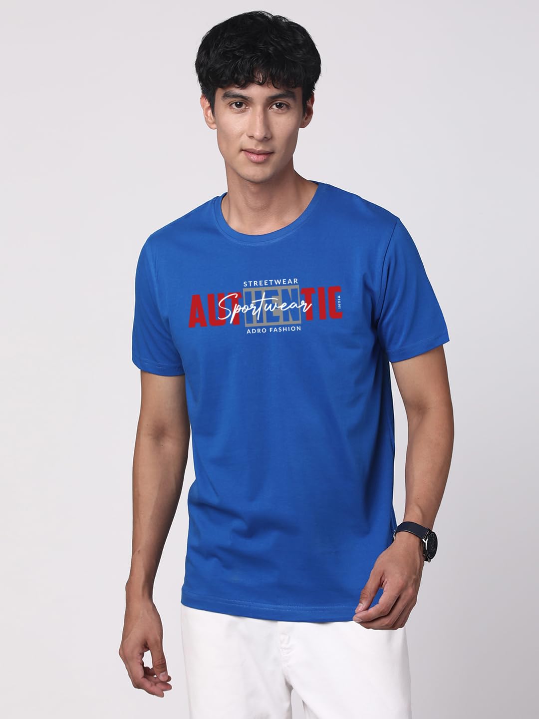ADRO Men's Graphic Printed 100% Cotton T-Shirt - Regular Fit, Printed T-Shirts for Men (RN24-SPT-RB_Royal Blue)