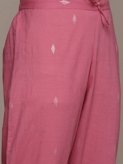 ishin Cotton Blend Women's Muave Floral Yoke Design Flared Kurta Set With Pants & With Dupatta