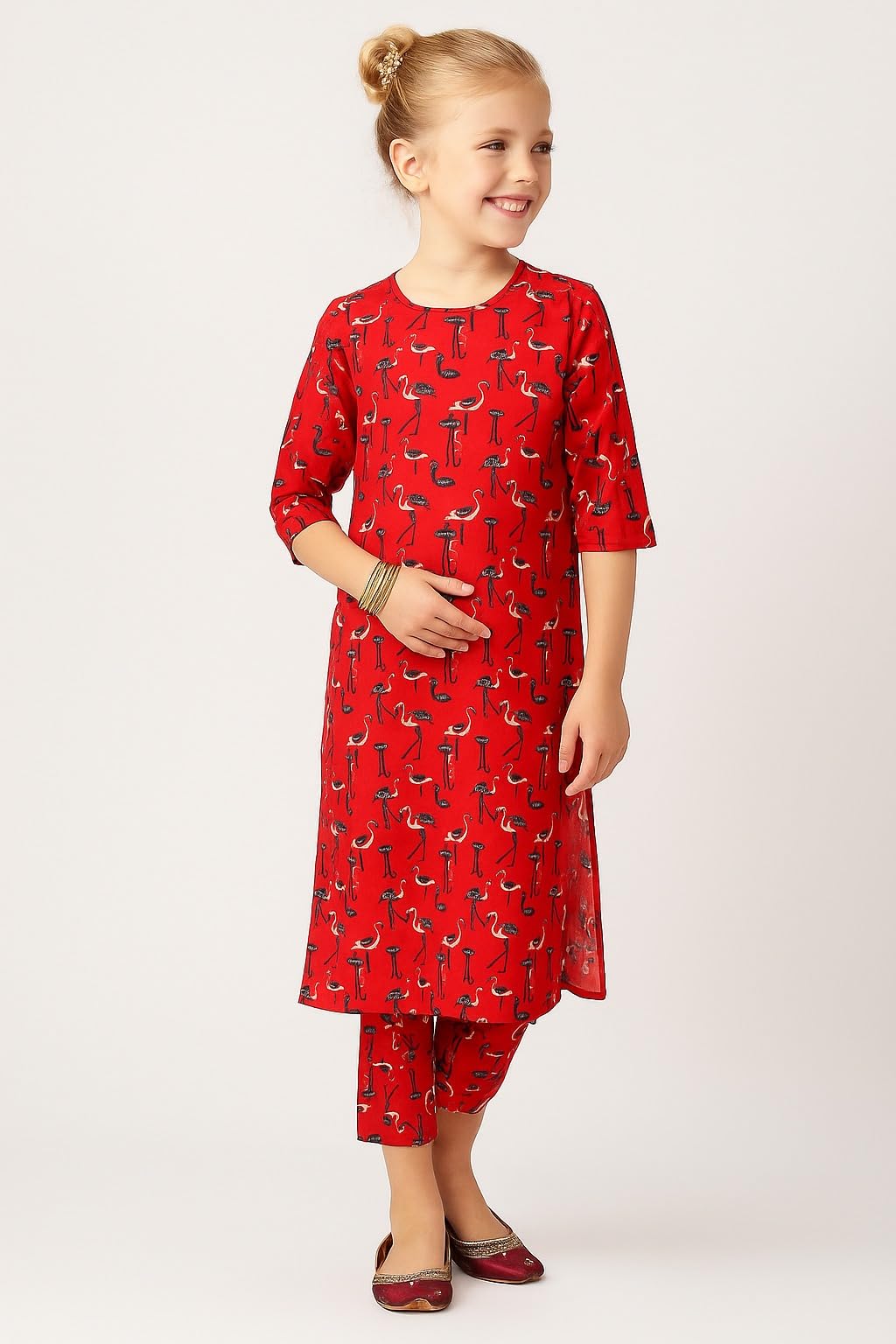 A.T.U.N. (ALL THINGS UBER NICE) Girls Animal Motif Printed 3/4 Sleeve Kurti and Pant Set | Stylish Traditional Ethnic Wear Salwa