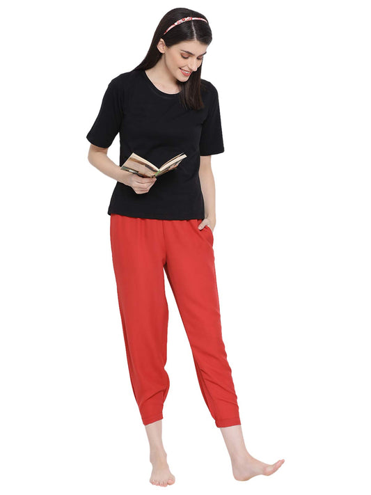 Clovia Womens Crepe Chic Basic Pyjama Pants (LB0187P16_Orange_XL)