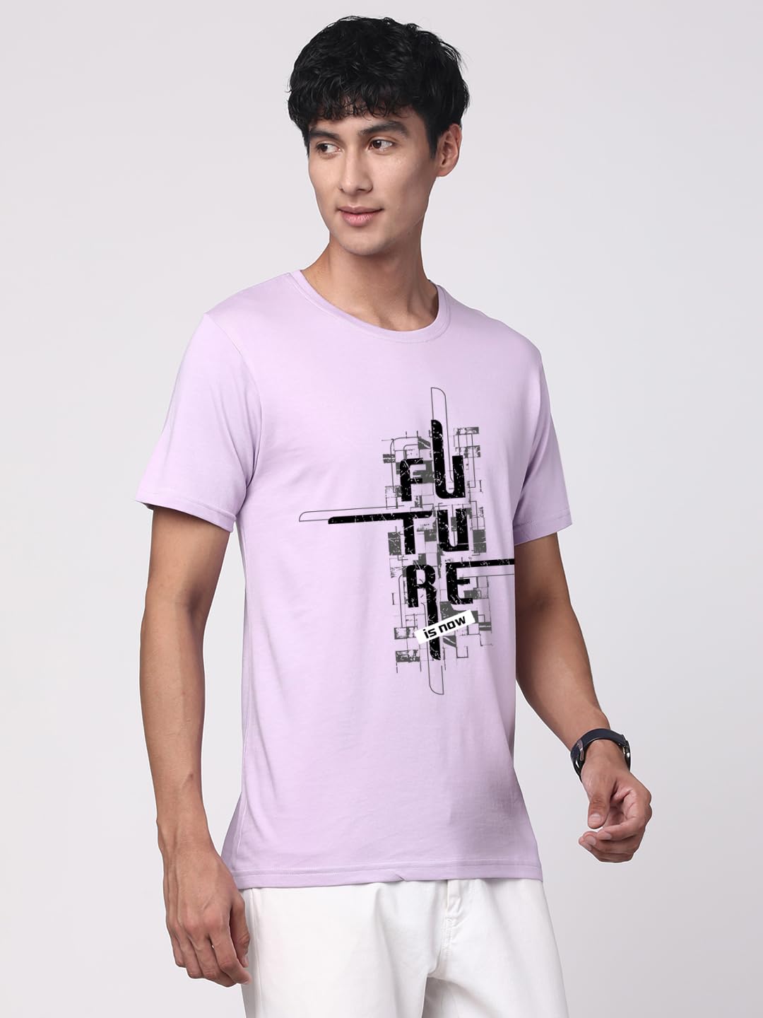ADRO Men's Graphic Printed 100% Cotton T-Shirt - Regular Fit, Printed T-Shirts for Men (RN24-FTR-PU_Purple)