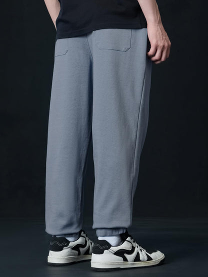 The Souled Store Warrior Men and Boys Drawstringed Grey Solid Cotton Blend Baggy Fit Oversized Joggers