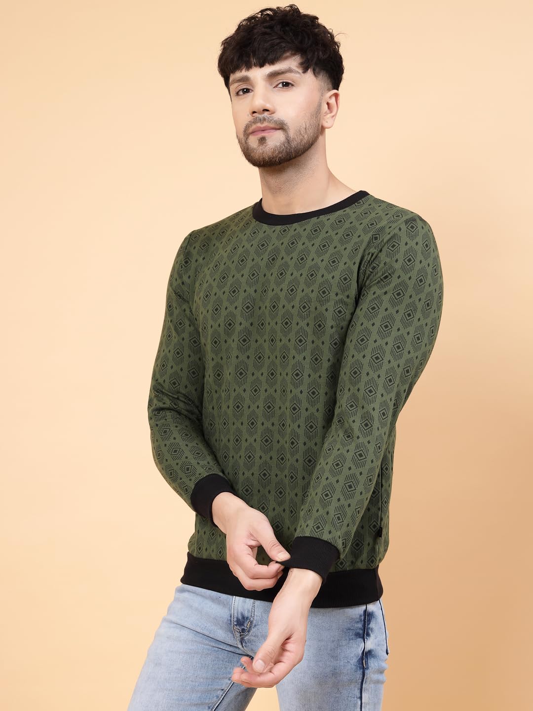 Rigo Cotton Fleece Casual Wear Printed Round Neck Sweatshirt for Men | Full Sleeves Regular Fit Sweatshirt for Men | Pullover Ho