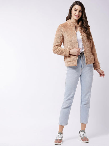 Modeve Women Solid Full Sleeve Jacket For Winter Jacket For Winter-Fawn