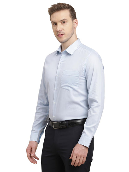 Turtle Men 100% Cotton Slim Fit Light Blue Printed Full Sleeve Formal Shirt