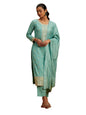 Libas Womens Embroidered Silk Straight Kurta With Trousers And Dupatta