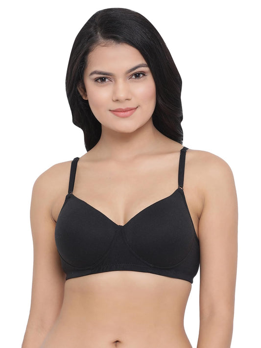 Clovia Womens Cotton Rich Solid Padded Full Cup Wire Free T-Shirt Bra (BR1279P13_Black_38C)