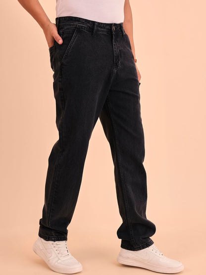 Style Quotient Men Relaxed Fit High Rise Cotton Jeans Black