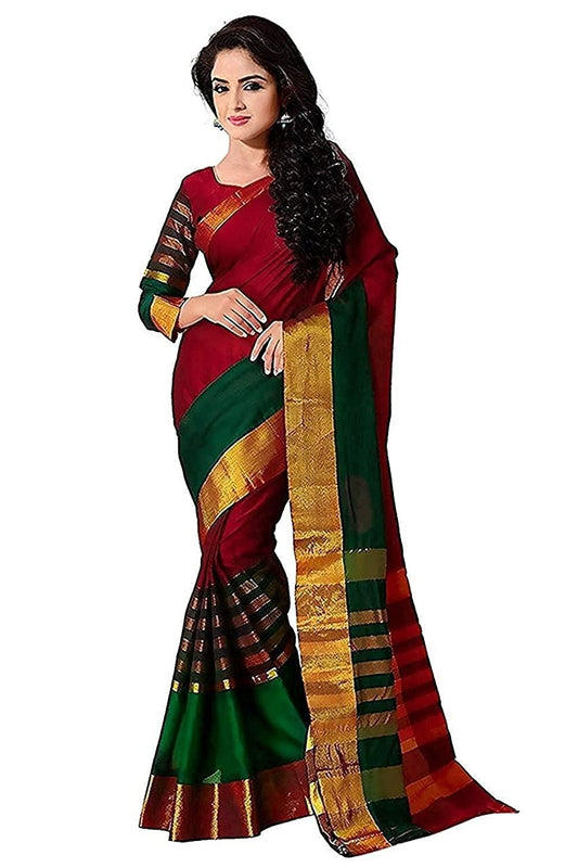 Gosriki WomenS Cotton Golden Printed Saree With Blouse Piece (Panash-Multi-Go_Free Size)