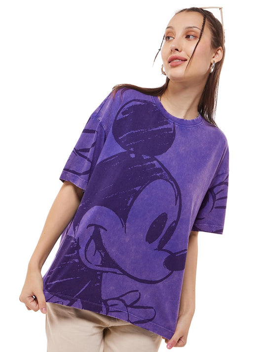Bewakoof Official Disney Merchandise Mickey Womens Graphic Print Oversized Fit Half Sleeve Round Neck Pure Cotton T-Shirt_63405