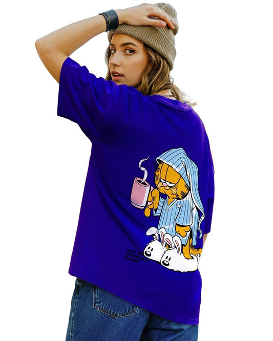 Bewakoof Official Garfield Merchandise WomenS Graphic Printed Oversized Fit Half Sleeve Round Neck Pure Cotton T-Shirt_677600_P