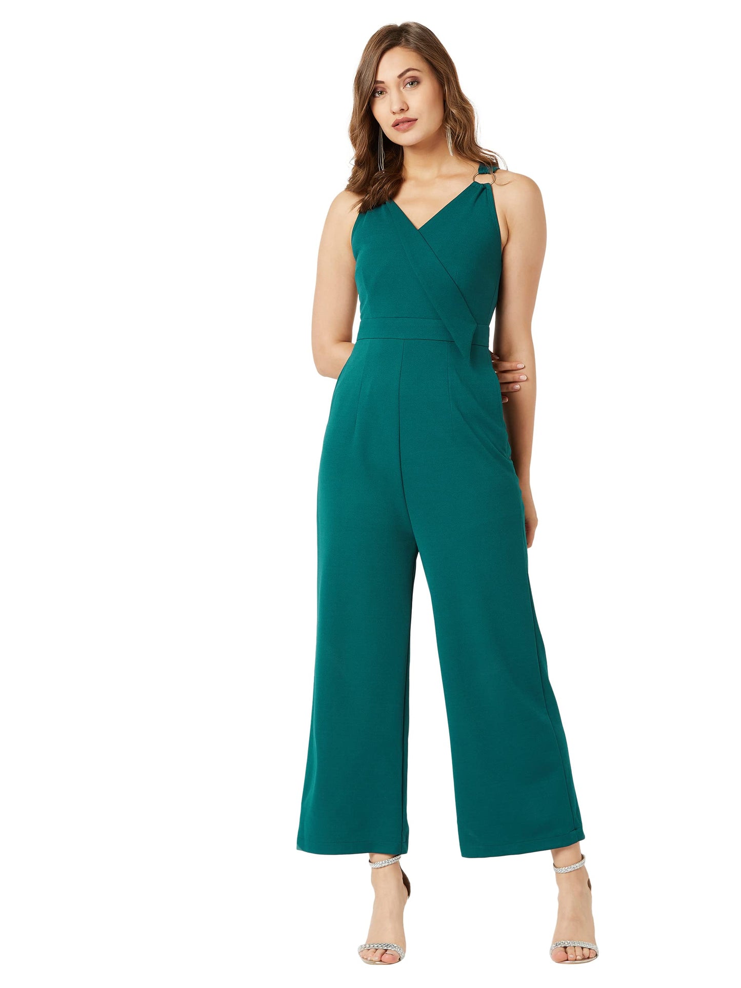 Miss Chase WomenS Green Solid Wrap Jumpsuit(Mcaw19D08-48-48-06,Green,X-Large)