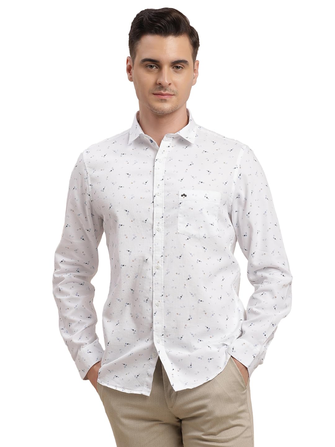 Turtle Men Poly Cotton Slim Fit Full Sleeve White Casual Shirt