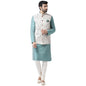 Kisah Men Green White Printed Kurta With Churidar, Full Sleaves, Knee Length, Straight, Regular Fit, Mandarin Collar Ethnic Wear