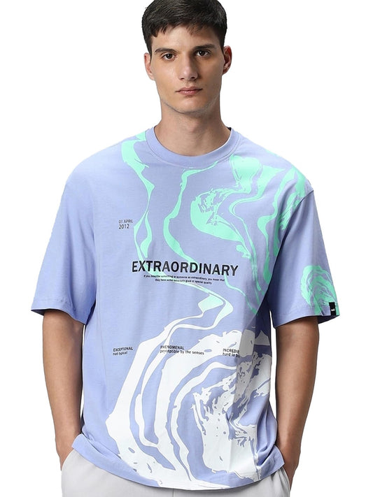 Bewakoof Mens Cotton Typography Oversized T-Shirt_582785_Purple_M
